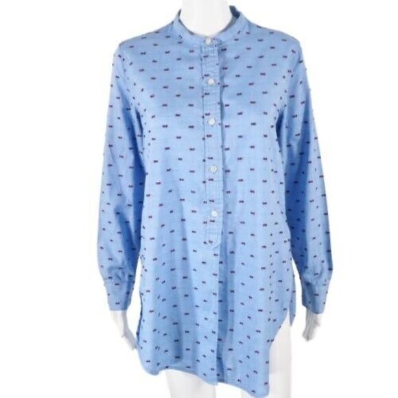 Gap  Womens Tunic Shirt Dress Size Small Oversized Long Sleeve Blue Red Flags - Picture 2 of 10